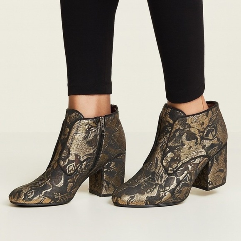 Sarto Franco Sarto Alfie 3 Black Gold Floral Brocade Ankle Boots 11M 02-03